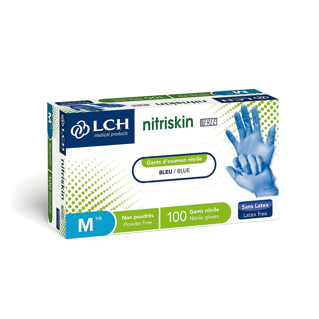 Gants d'examen en nitrile non poudrés Nitriskin LCH - Bleu - Premium - Image 4